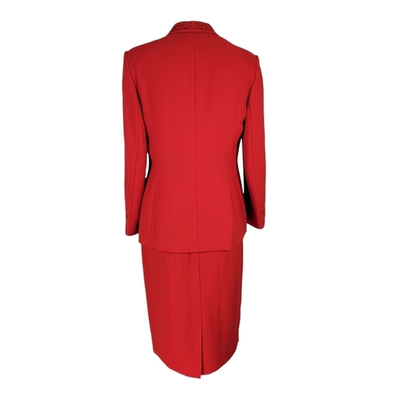 John Meyer Skirt Suit Women Size 8 Double Breasted Beaded Sequins Pockets Red - Picture 3 of 10